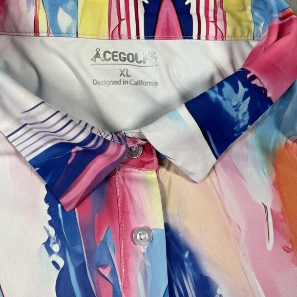 Acegolfs Polo Shirt Womens XL Multicolor Abstract Golf Stretch Short Sleeve - Picture 2 of 9